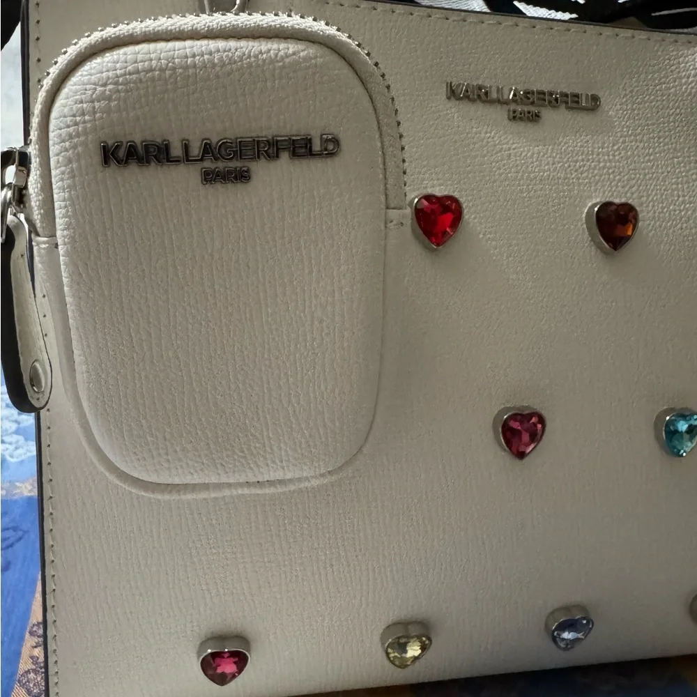 Karl Lagerfeld Jewel Heart Tote/Crossbody *New* with zip pouch - Picture 2 of 11